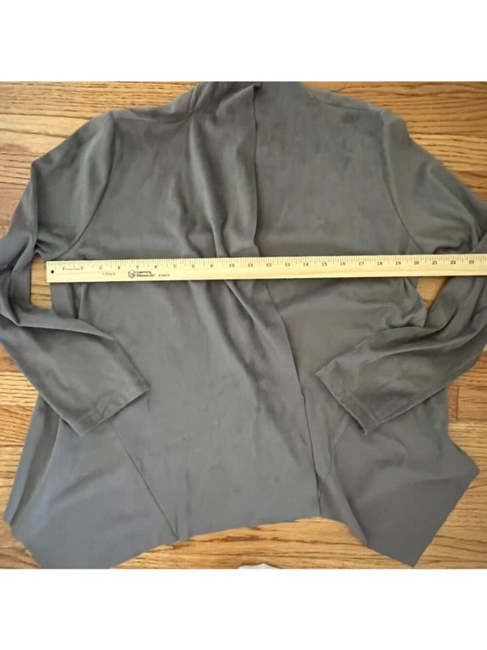 Bagatelle Women Sz L Gray Faux Suede Drape Open Front Jacket Chic Soft Minimal - Picture 11 of 13